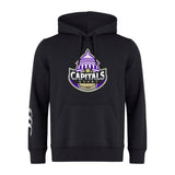 The Capitals Rugby NC Club Hoodie by WRS Canterbury features a "Capitals Rugby" logo with a purple dome and shield on the front—an ideal addition to any rugby team hoodie collection.