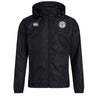 The EMB Canterbury White River Rugby Football Club VapoShield Full Zip Rain Jacket features water-resistant tech, a white Canterbury logo on the right chest, a club emblem on the left, and is perfect as a rugby rain jacket.