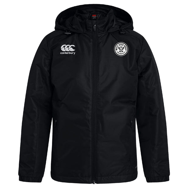 The White River Rugby Football Club Club Vaposhield Stadium Jacket by EMB Canterbury features VapoShield water repellent tech, a full zip, right chest Canterbury logo, and left chest club badge.