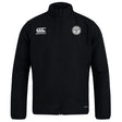 The White River Rugby Football Club Track Jacket by EMB Canterbury is a black zip-up with long sleeves, featuring the Canterbury logo on the right chest and a circular club badge on the left for stylish everyday comfort.