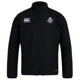 The Capitals Rugby NC Club Track Jacket by EMB Canterbury is a black, lightweight jacket featuring the Canterbury logo on the right chest and the Capitals team logo on the left, ideal for everyday wear.
