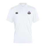The Capitals Rugby NC Club Dry Polo by EMB Canterbury is a white short-sleeve shirt with Vapodri Technology, featuring the Canterbury logo on the right chest and a Castle Capitals badge on the left.