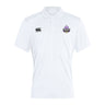 The Capitals Rugby NC Club Dry Polo by EMB Canterbury is a white short-sleeve shirt with Vapodri Technology, featuring the Canterbury logo on the right chest and a Castle Capitals badge on the left.