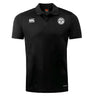 The White River Rugby Football Club Club Dry Polo by EMB Canterbury is a black, short-sleeve polo with a collar, buttoned neckline, chest team logos, and Vapodri Technology for breathable comfort.