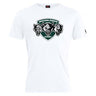 The Woodlands Youth Wolfpack Club Plain Tee by Canterbury from WRS Canterbury is a comfortable white cotton-blend T-shirt featuring the Woodlands Rugby logo with three wolf heads and green chest text—ideal for fans.
