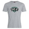 The Woodlands Youth Wolfpack Club Plain Tee by WRS Canterbury is a grey cotton-blend short-sleeve shirt, ideal for fans or team members. Features a "WOODLANDS RUGBY" logo with three wolf heads on the chest and is customizable.