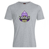 The Capitals Rugby NC Club Plain Tee by WRS Canterbury is a gray cotton blend shirt featuring a "Capitals Rugby" logo with a capitol dome and rugby ball design—stylish, comfortable, and customizable for everyday wear.