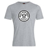 The White River Rugby Football Club Club Plain Tee by Canterbury from WRS Canterbury is a gray cotton-blend shirt with a circular black-and-white eagle logo—ideal as a customizable tee for rugby fans.