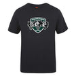 The Woodlands Youth Wolfpack Club Plain Tee by WRS Canterbury is a black cotton-blend t-shirt featuring a "Woodlands Rugby" logo with three wolf heads on the chest, perfect for CCC Club Plain T-shirt fans who want comfort and style.