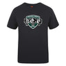 The Woodlands Youth Wolfpack Club Plain Tee by WRS Canterbury is a black cotton-blend t-shirt featuring a "Woodlands Rugby" logo with three wolf heads on the chest, perfect for CCC Club Plain T-shirt fans who want comfort and style.