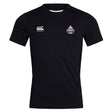 The Capitals Rugby NC Club Dry Tee by Canterbury is a black short-sleeve workout top with the EMB Canterbury logo on the right chest, a purple Capitals badge on the left, and Vapodri Technology for breathability.
