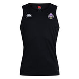The Capitals Rugby NC Club Dry Singlet by EMB Canterbury features a black, sleeveless design with Vapodri Technology, a white Canterbury logo on the right chest, and a purple Capitals logo—ideal for peak athletic performance.