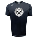 The WRS Canterbury White River Rugby Football Club Tempo Vapodri T-Shirt is a black athletic tee featuring a circular "White River Rugby Indianapolis" logo with crossed rugby paddles and "EST 1999" at the center.