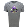 The Capitals Rugby NC Tempo Vapodri T-Shirt by WRS Canterbury is a gray moisture-wicking tee with a bold "Capitals Rugby" logo and U.S. Capitol dome graphic on the chest.