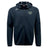 The Woodlands Youth Wolfpack Tempo Vapodri Full-Zip Hoodie by EMB Canterbury is a black, moisture-wicking hoodie with a hood, drawstrings, and two chest logos, shown on a plain white background.