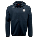 The White River Rugby Football Club Tempo Vapodri Full-Zip Hoodie by EMB Canterbury features a hood, two front pockets, two chest logos, and moisture-wicking fabric for comfort and performance.