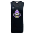 The Capitals Rugby NC Tempo Vapodri Singlet by WRS Canterbury is a black, quick-drying rugby tank top with the Canterbury logo and a Capitals Rugby crest featuring a stylized capitol dome and rugby ball on the front.