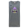 The Capitals Rugby NC Tempo Vapodri Singlet by WRS Canterbury is a gray sleeveless top featuring the Capitals Rugby logo and purple dome graphic, made with quick-drying fabric for active workouts.
