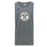 The WRS Canterbury White River Rugby Football Club Tempo Vapodri Singlet is a gray, sleeveless top made from recycled polyester with VapoDri tech, featuring a circular "White River Rugby Indianapolis" front logo and Canterbury branding on the chest.