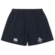 The Capitals Rugby NC Yokohama Short by EMB Canterbury features an elastic waistband, lightweight durable fabric, and displays the Canterbury logo on the left leg and Canberra Capitals logo on the right for lasting comfort and style.