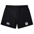 The EMB Canterbury White River Rugby Football Club Women's Yokohama Short features a small logo on the lower left leg and a circular white badge with text and graphic on the lower right, inspired by the classic Yokohama design.