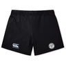The EMB Canterbury White River Rugby Football Club Women's Yokohama Short features a small logo on the lower left leg and a circular white badge with text and graphic on the lower right, inspired by the classic Yokohama design.