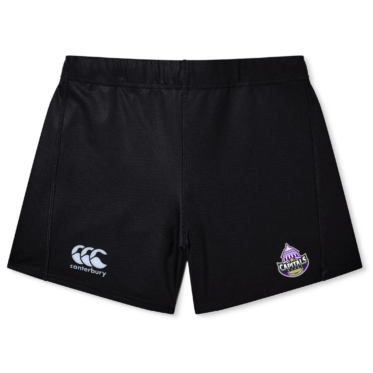 The Capitals Rugby NC Women's Yokohama Short by EMB Canterbury features an elastic waistband, Canterbury logo on the left leg, and Capitals team logo on the right. Lightweight and durable, these are perfect women's rugby shorts.