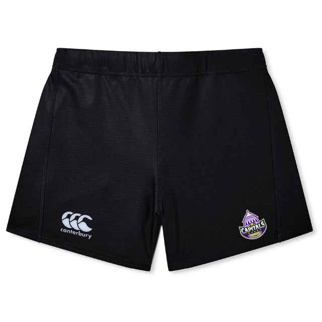 The Capitals Rugby NC Women's Yokohama Short by EMB Canterbury features an elastic waistband, Canterbury logo on the left leg, and Capitals team logo on the right. Lightweight and durable, these are perfect women's rugby shorts.