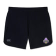 The Capitals Rugby NC Women's Elite Woven Short by EMB Canterbury features zippered pockets, a white Canterbury logo on the left leg, and a Washington Capitals Rugby team logo on the right leg.