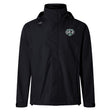 The Woodlands Youth Wolfpack Elite Storm Jacket by EMB Canterbury is black with a left chest crest and right shoulder logo, shown on a white background. This waterproof jacket features Vaposhield tech for top weather protection.
