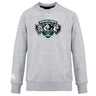 The Woodlands Youth Wolfpack Club Crew Sweatshirt by WRS Canterbury is an ultra soft, light gray crew with the embroidered "Woodlands Rugby" three-wolf-head logo on the chest and a small white Canterbury logo on the left sleeve.