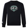 The Woodlands Youth Wolfpack Club Crew Sweatshirt by WRS Canterbury features a black ultra-soft design, embroidered "Woodlands Rugby" with three wolf heads on the chest, and a small Canterbury logo on the sleeve.