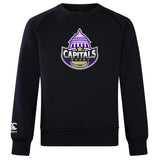 The Capitals Rugby NC Club Crew Sweatshirt by WRS Canterbury features a "Capitals Rugby" logo with a stylized capitol dome and stars, an embroidered CCC logo on the left sleeve, and ultra-soft fabric for comfort.