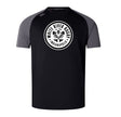 The WRS Canterbury White River Rugby Football Club Elite Training Tee is a black and gray short-sleeve shirt with a white "White River Rugby Indianapolis" logo, crafted from lightweight Vapodri fabric for superior comfort during training.
