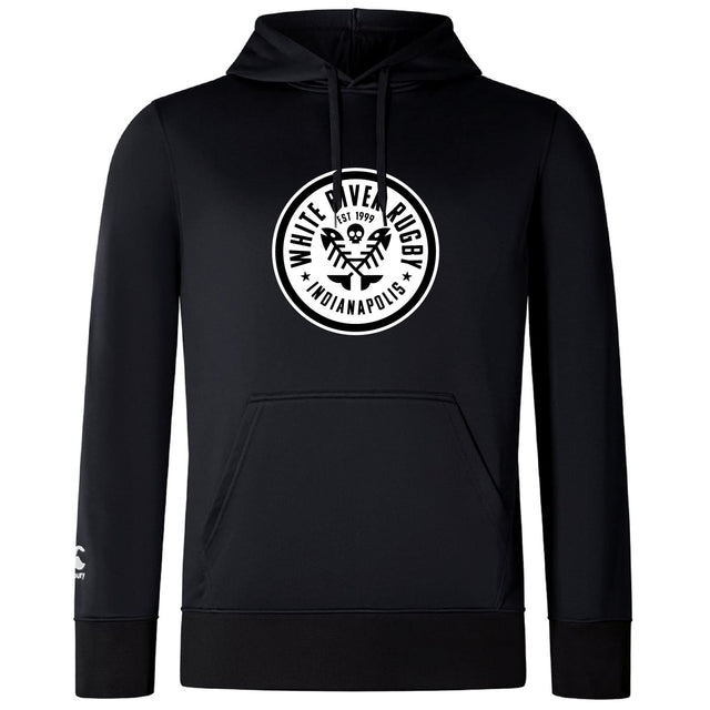 The White River Rugby Football Club Lightweight Hoodie by WRS Canterbury features a kangaroo pocket and the Indianapolis logo in white on the chest.