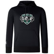 The Woodlands Youth Wolfpack Club Lightweight Hoodie by WRS Canterbury is a black hoodie with a "Woodlands Rugby" logo featuring three wolf heads on the front and an embroidered CCC logo on the left sleeve.