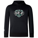 The Woodlands Youth Wolfpack Club Lightweight Hoodie by WRS Canterbury is a black hoodie with a "Woodlands Rugby" logo featuring three wolf heads on the front and an embroidered CCC logo on the left sleeve.