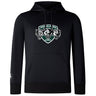 The Woodlands Youth Wolfpack Club Lightweight Hoodie by WRS Canterbury is a black hoodie with a "Woodlands Rugby" logo featuring three wolf heads on the front and an embroidered CCC logo on the left sleeve.