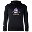 The Capitals Rugby NC Club Lightweight Hoodie by WRS Canterbury is a black lightweight hoodie with a kangaroo pocket, drawstring hood, and "Capitals Rugby" logo featuring a purple-domed building and rugby ball on the chest.