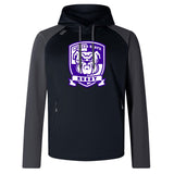 The Winona State University Elite Training Hoody by WRS Canterbury, specially crafted for both performance and comfort, proudly displays a "Willona State Rugby" logo with a bulldog on the chest. Styled in black and gray, this hoodie combines fashion with sustainability by using lower impact materials.