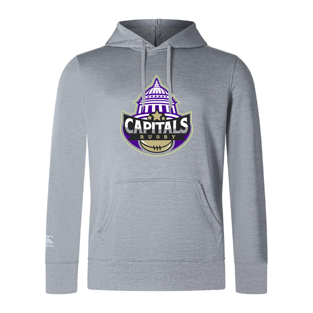 The Capitals Rugby NC Club Lightweight Hoodie by WRS Canterbury features a large “Capitals Rugby” logo with a stylized capitol dome and rugby ball on the front, plus a comfy kangaroo pocket.