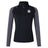 The EMB Canterbury White River Rugby Football Club Women's Elite First Layer is a black long-sleeve quarter-zip pullover with gray sleeves and a circular chest logo, ideal for training or casual wear.
