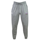 The Capitals Rugby NC Leisure Sweatpant by EMB Canterbury features soft recycled polyester fleece, an elastic waistband with drawstring, the Canterbury logo, and a purple Melbourne Storm emblem on the left thigh.