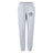 The White River Rugby Football Club Women's Leisure Sweatpant by EMB Canterbury features light gray organic cotton, an elastic waistband with front tie, cuffed ankles, and a black and white emblem on the upper left leg for stylish comfort.