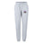 The Capitals Rugby NC Women's Leisure Sweatpant by EMB Canterbury features light gray organic cotton, a drawstring waist, ribbed cuffs, and a small purple and black "Capitals" logo on the upper left thigh for comfortable, stylish wear.