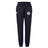 The White River Rugby Football Club Women's Leisure Sweatpant by EMB Canterbury features a navy blue color, drawstring waist, organic cotton, and white logos on both thighs—perfect as women's leisure sweatpants. Displayed on a white background.
