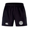 The White River Rugby Football Club Advantage Short 2.0 by EMB Canterbury features an elastic waistband, Canterbury logo on the left leg, and club branding on the right—a sustainable choice for players seeking performance sportswear.