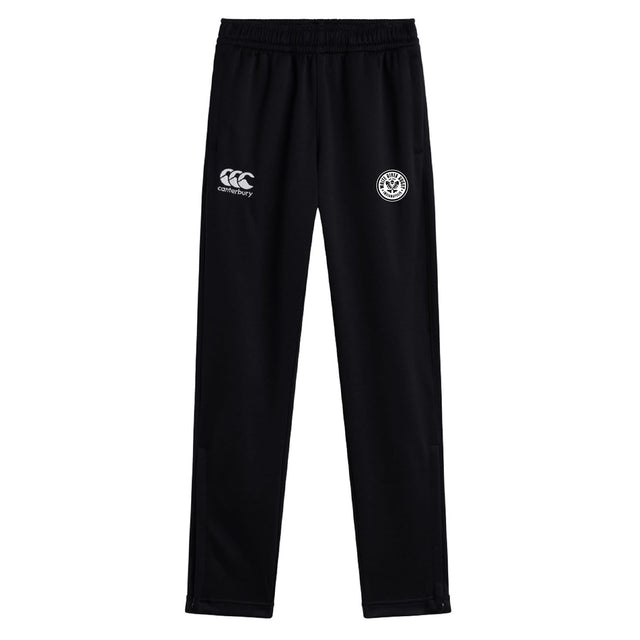 The White River Rugby Football Club Stretch Tapered Pant by EMB Canterbury are men's athletic track pants with an elastic waistband, two white front logos, and quick-dry fabric.