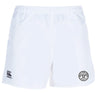 The White River Rugby Football Club Professional Polyester Rugby Short by EMB Canterbury features an elastic waistband, durable polyester fabric, a black Canterbury logo on the left leg, and a circular Wild River logo on the right.