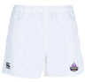 The Capitals Rugby NC Advantage Rugby Shorts by EMB Canterbury feature an elastic waistband, moisture-wicking fabric, and logos on each leg: the Canterbury logo on the left and the Washington Capitals logo on the right.
